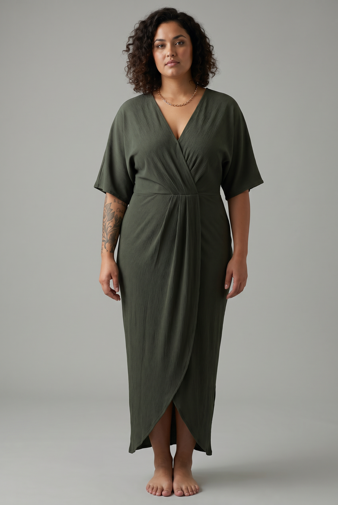 Kelda Surplice Kimono Dress- MILITARY GREEN