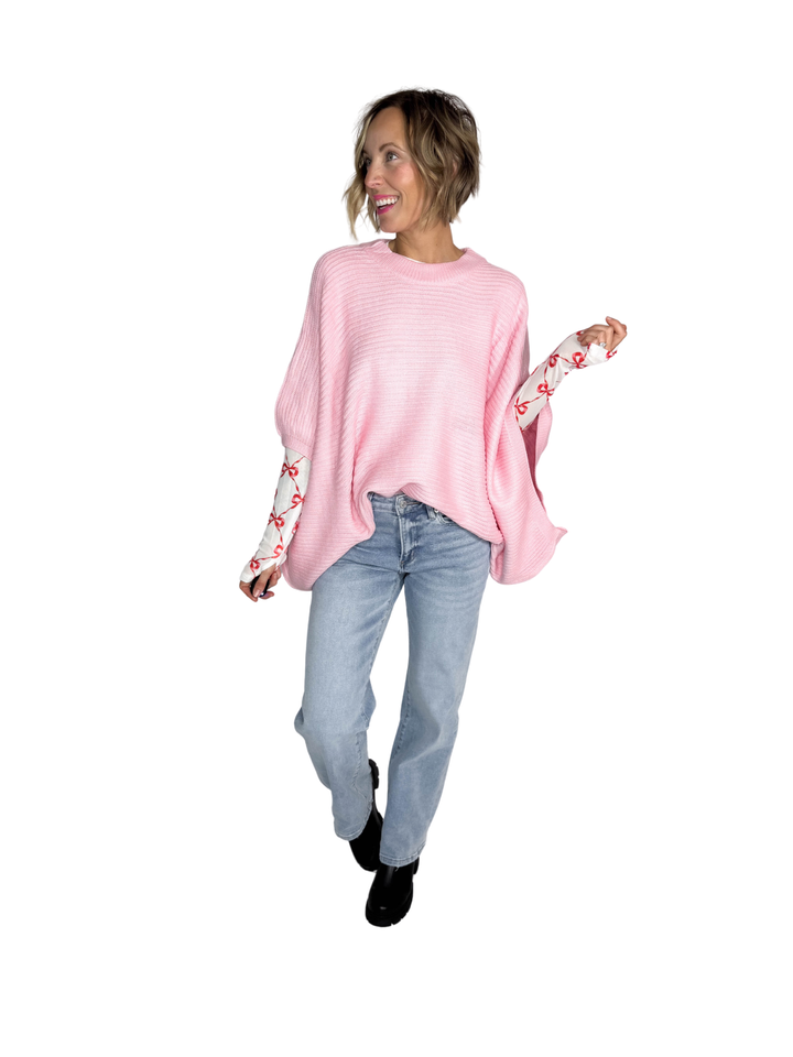 Meg Poncho Pullover- PINK