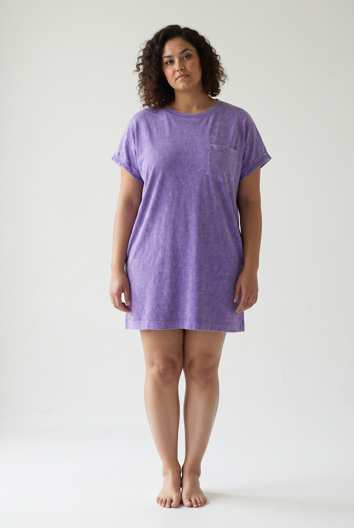 Scout Washed Cotton T-Shirt Dress- VIOLET