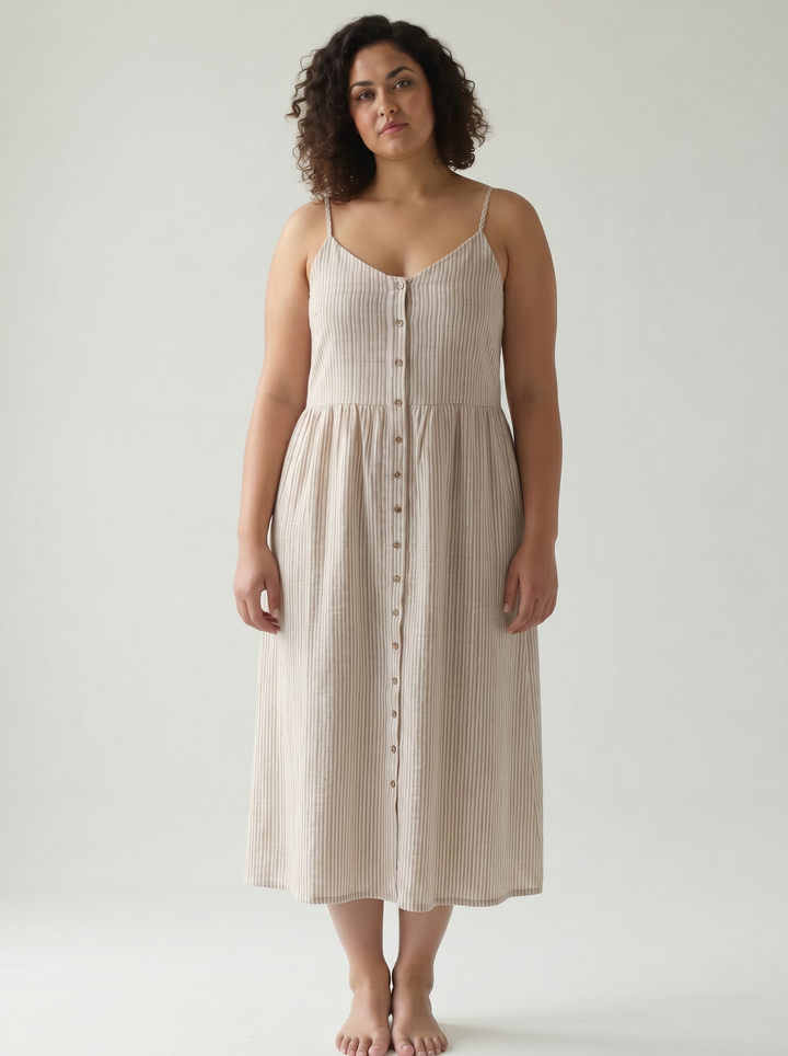 Arlowe Linen Blend Tank Dress- BROWN STRIPE