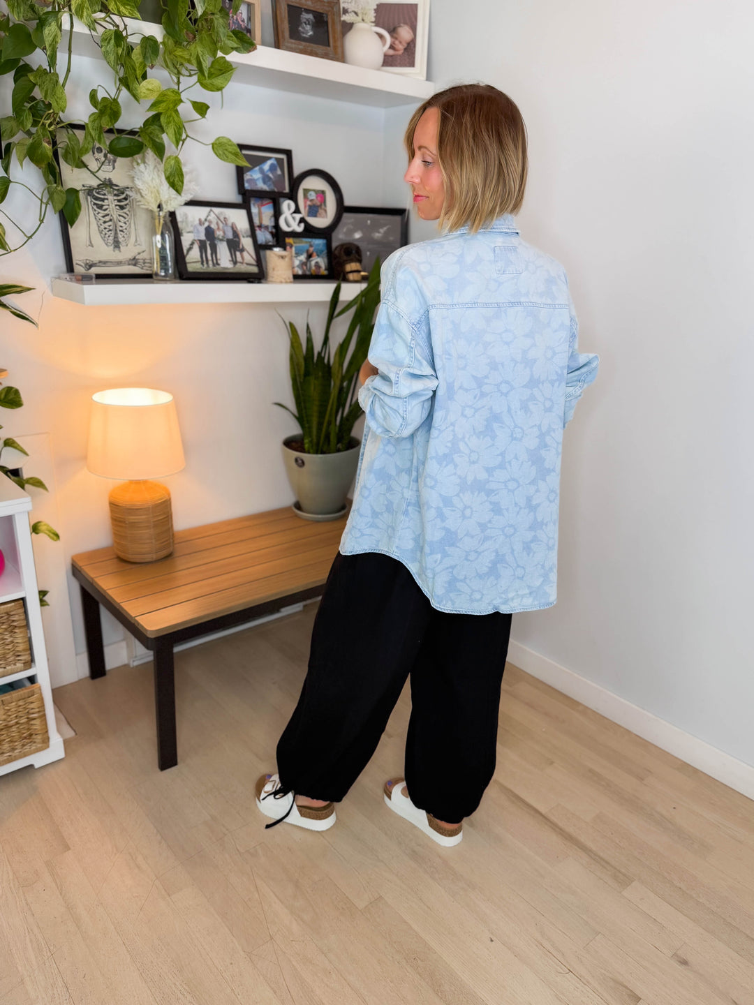 Risen Peachy Keen Floral Shirt- LIGHT WASH-FINAL SALE
