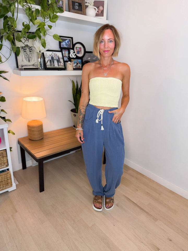 Shania Linen Blend Barrel Pant- DENIM BLUE-FINAL SALE