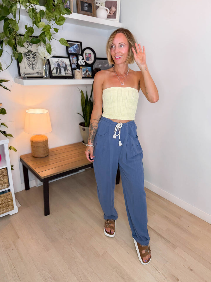 Shania Linen Blend Barrel Pant- DENIM BLUE-FINAL SALE