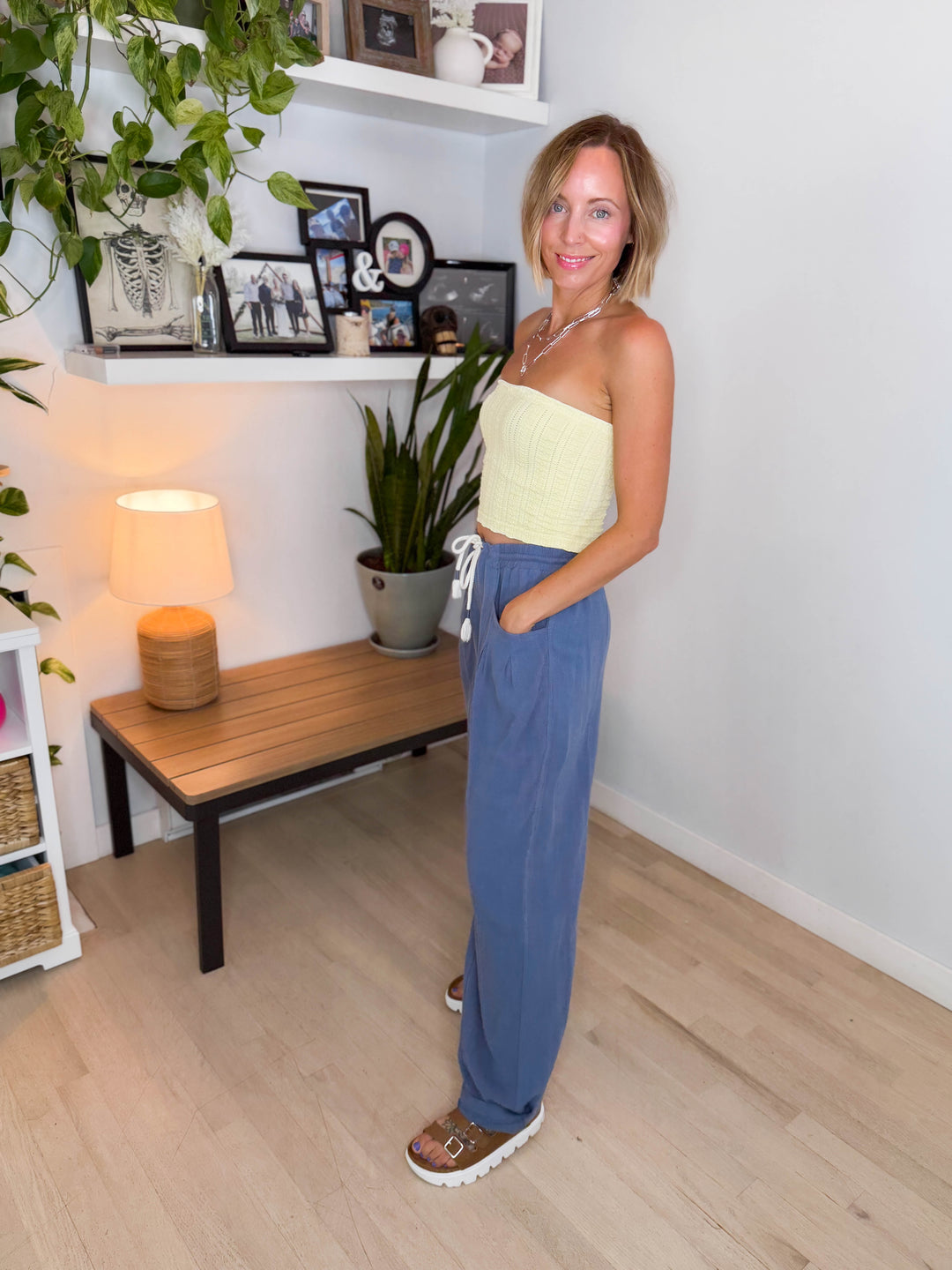 Shania Linen Blend Barrel Pant- DENIM BLUE-FINAL SALE
