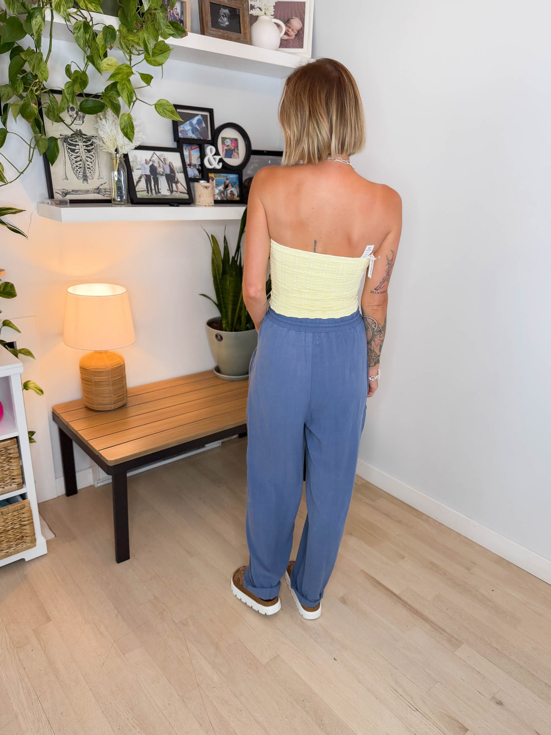 Shania Linen Blend Barrel Pant- DENIM BLUE-FINAL SALE