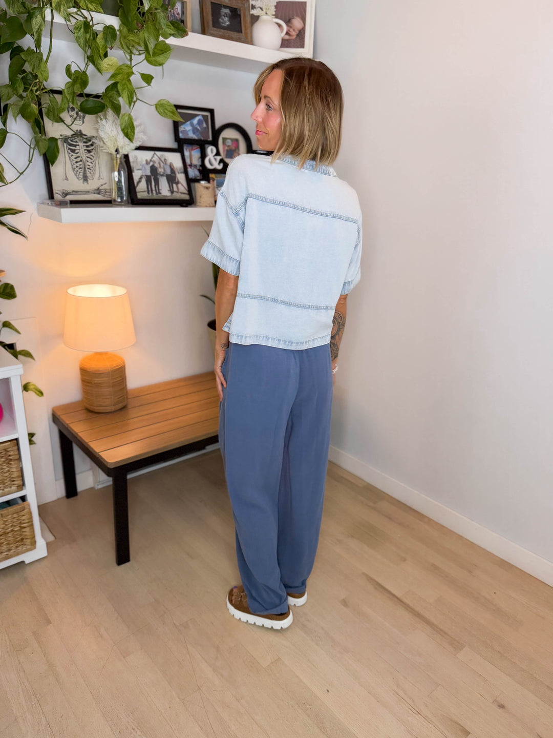 Teryn Denim Split Neck Top