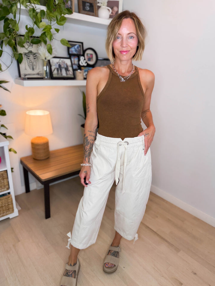 Oasis Ribbed Halter Tank- CHOCOLATE-FINAL SALE