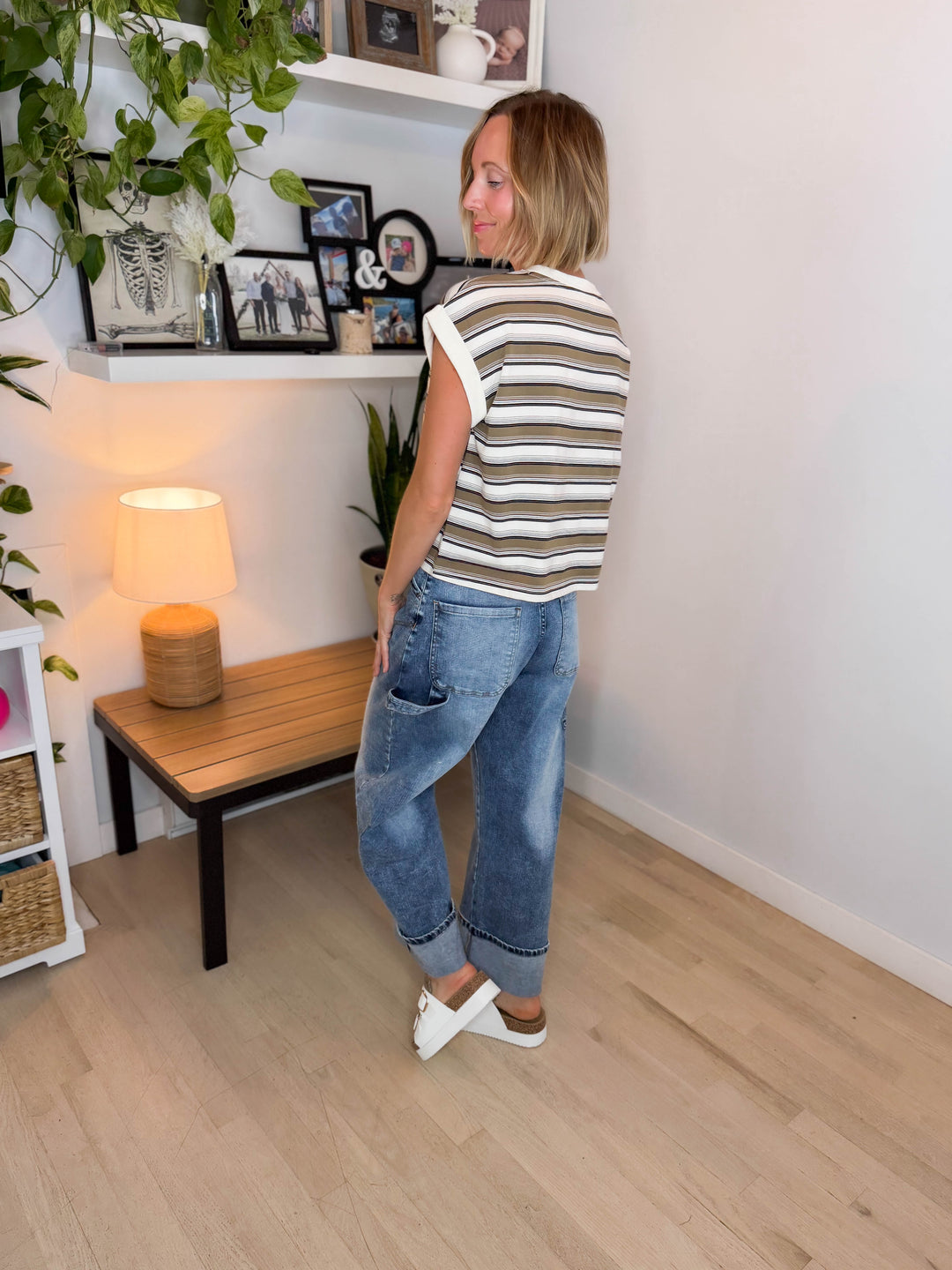 Evee Stripe Crewneck Knit Top- CREAM MULTI