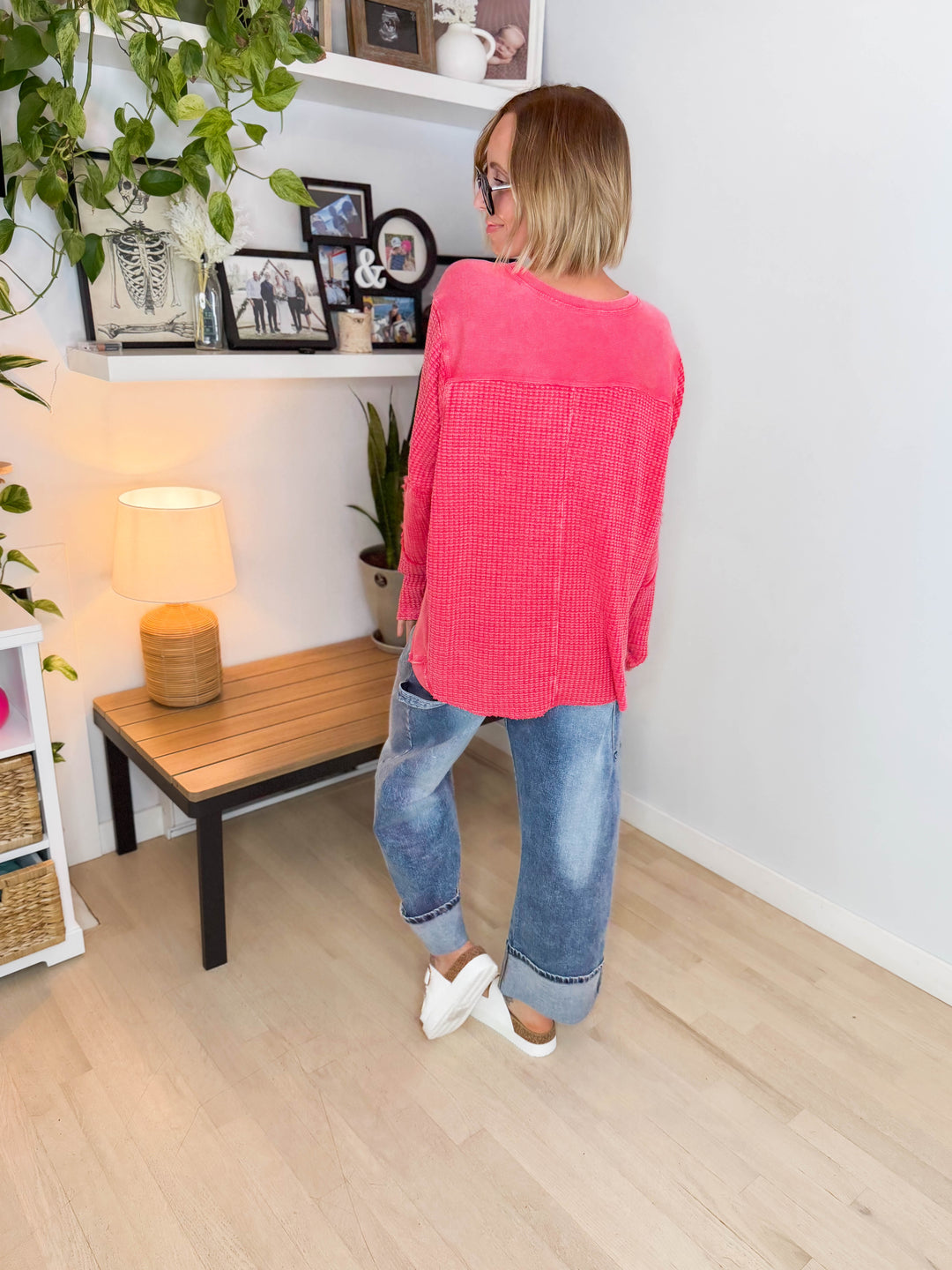 Pippa Mineral Washed Thermal Pullover- POPPY RED