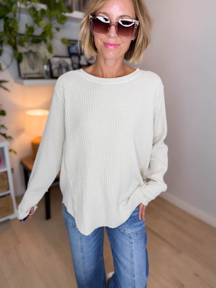 Pippa Mineral Washed Thermal Pullover- NATURAL