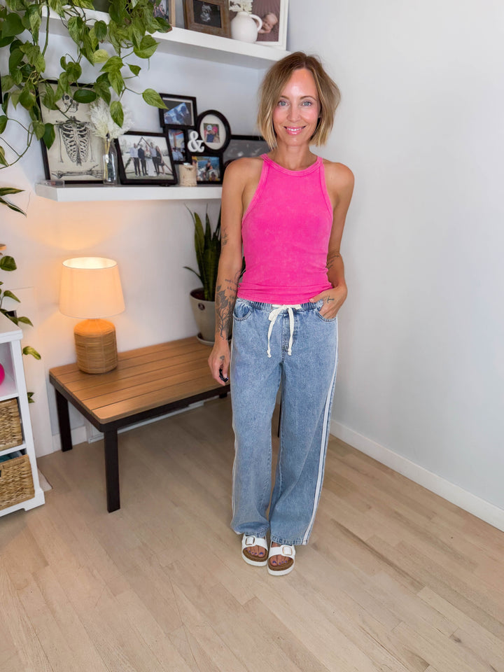 Kai Side Stripe Denim Pant- LIGHT WASH