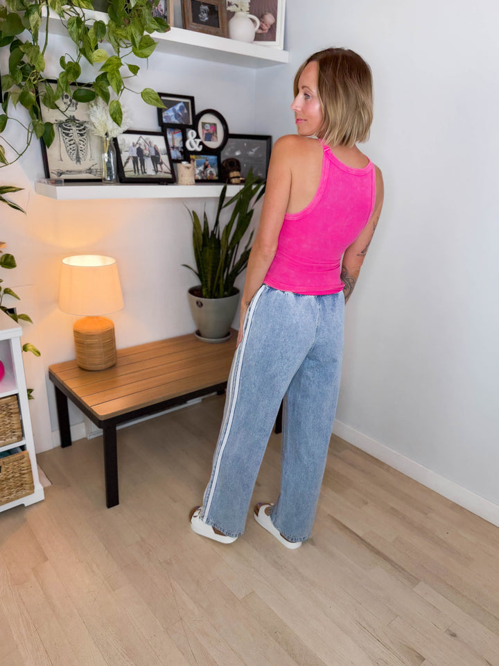 Kai Side Stripe Denim Pant- LIGHT WASH