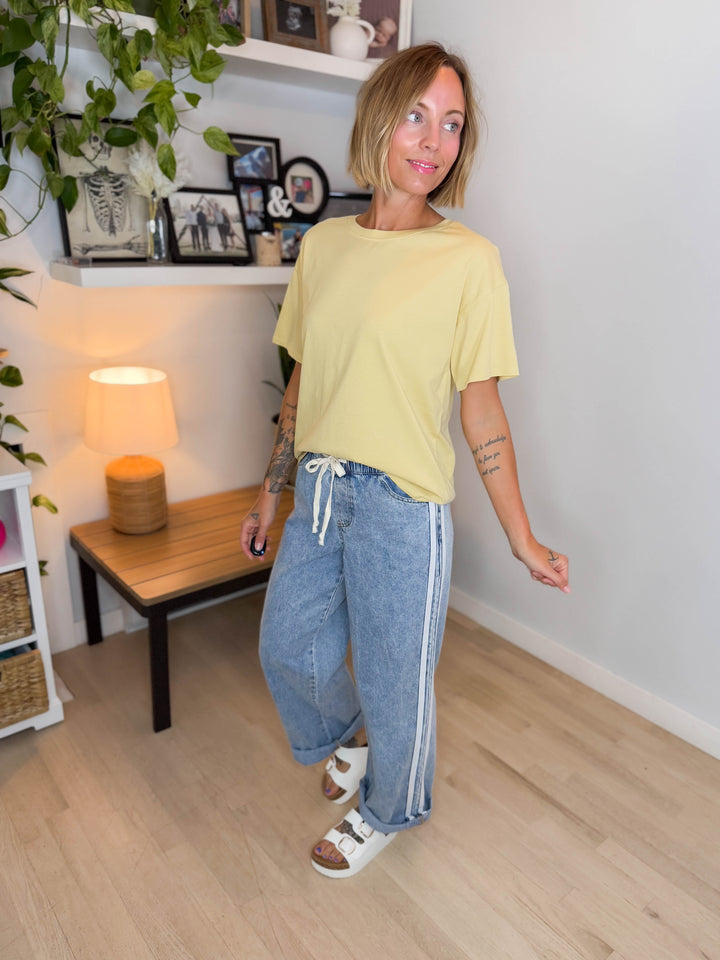 Kai Side Stripe Denim Pant- LIGHT WASH