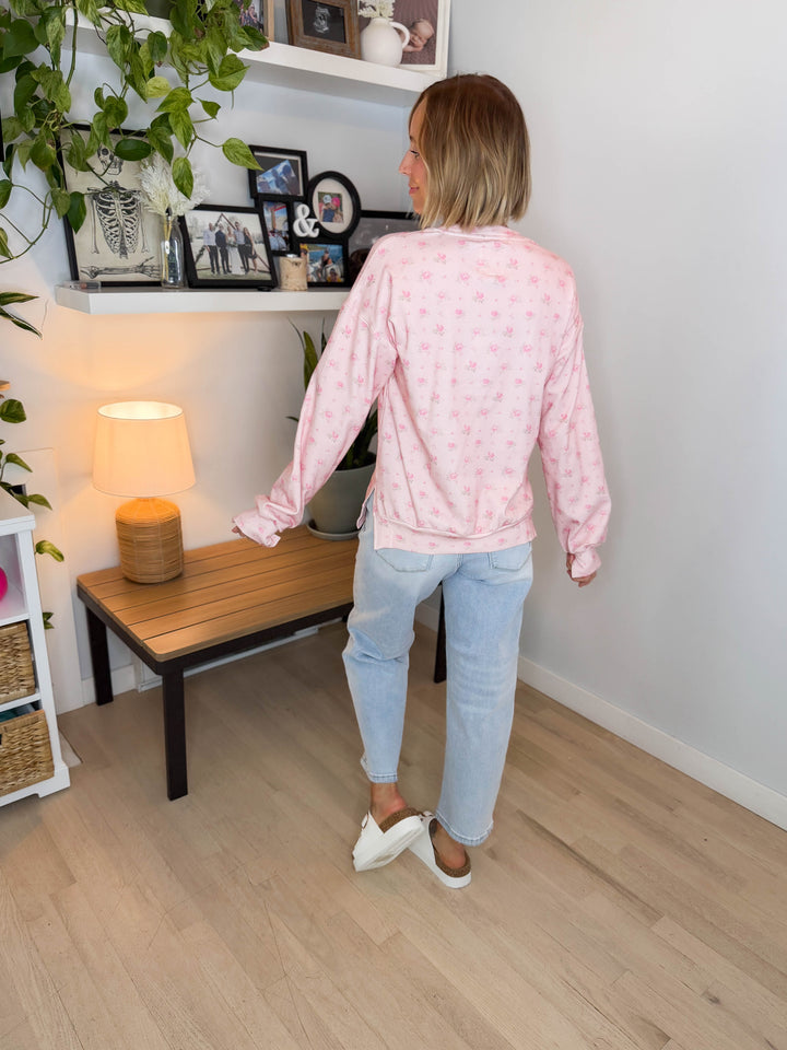 AMPERSAND AVE University Side Slit Pullover- TEA ROSE