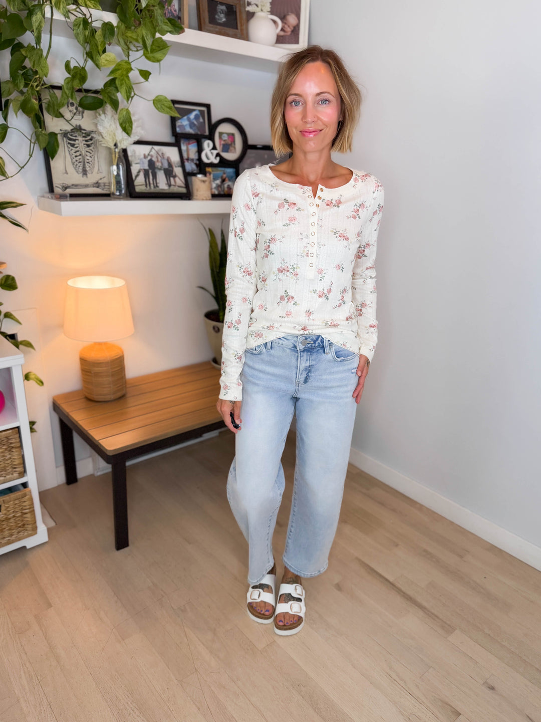 Tropez FloraL Henley- DUSTY ROSE-FINAL SALE