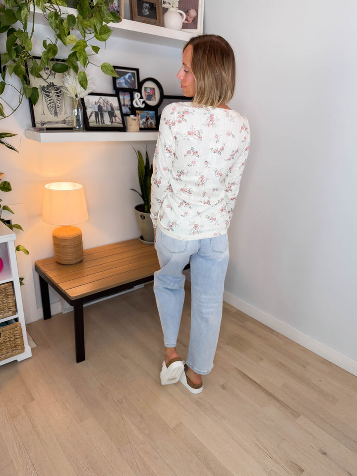 Tropez FloraL Henley- DUSTY ROSE-FINAL SALE