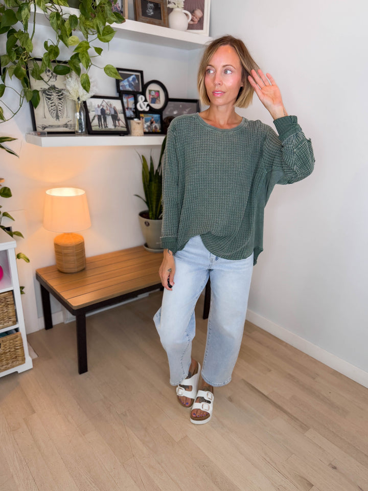 Pippa Mineral Washed Thermal Pullover- PINE GREEN