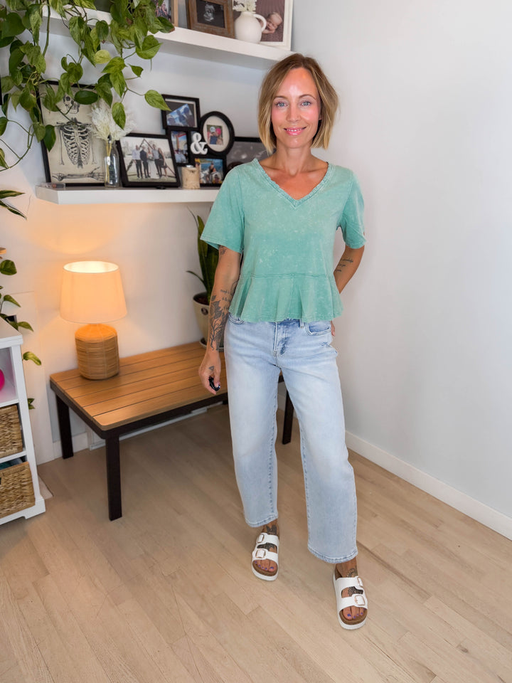 Frankie Cotton Peplum Top- SAGE-FINAL SALE