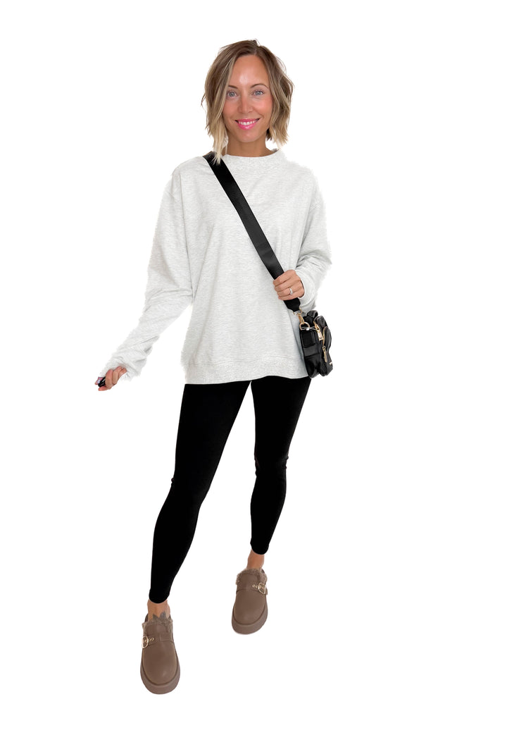 Lenny Mock Neck Pullover- HEATHER GREY-FINAL SALE