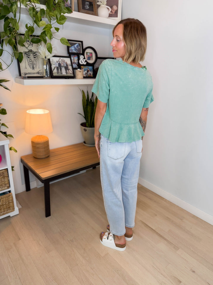 Frankie Cotton Peplum Top- SAGE-FINAL SALE
