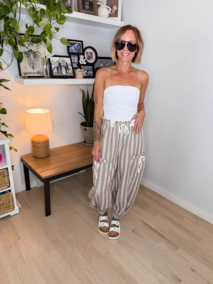 Island Palm Harem Jogger- ALMOND