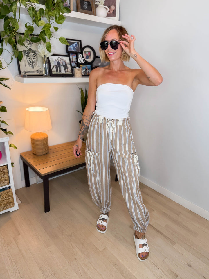 Island Palm Harem Jogger- ALMOND
