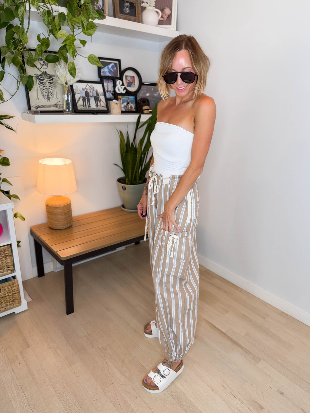 Island Palm Harem Jogger- ALMOND