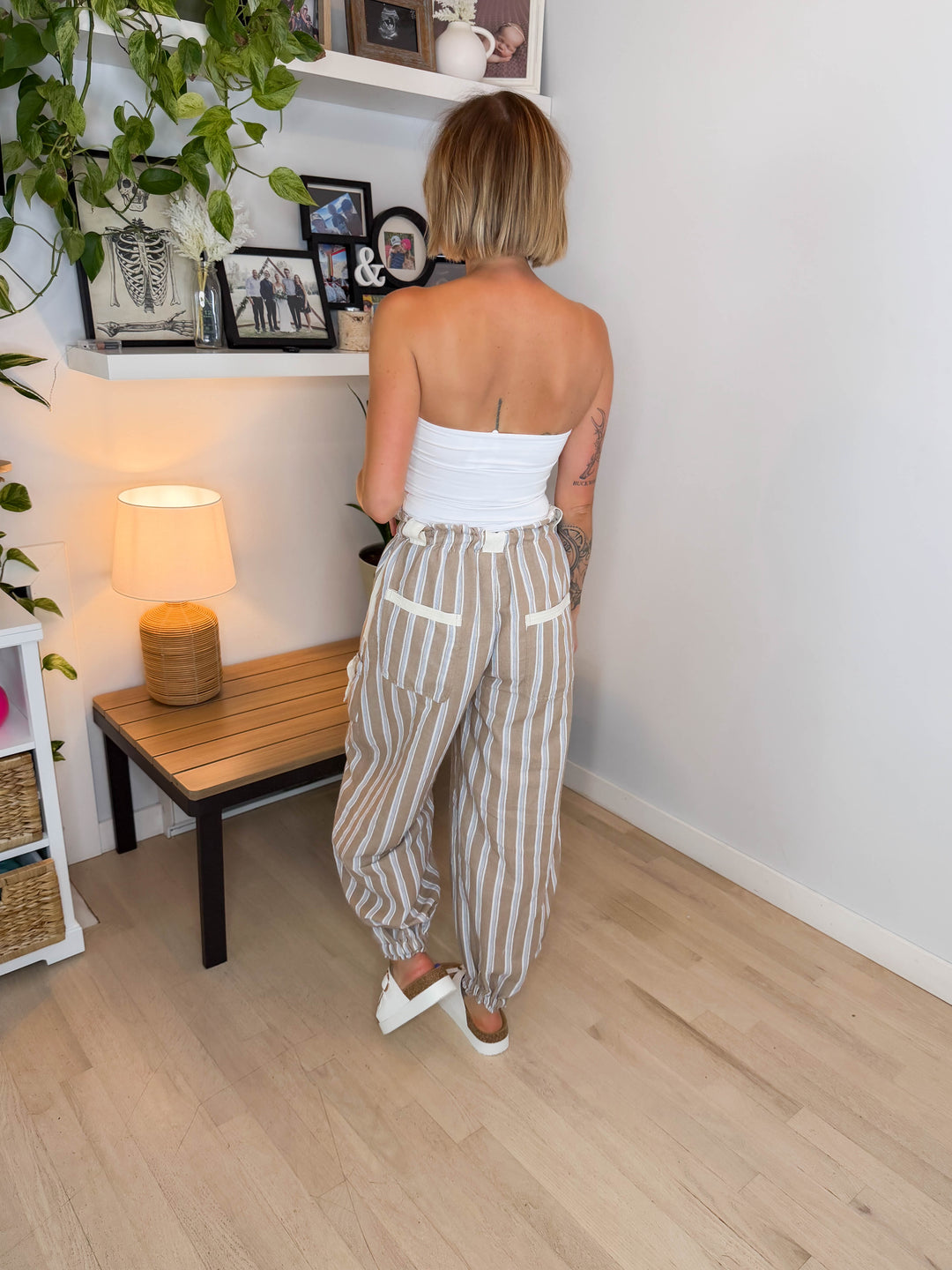 Island Palm Harem Jogger- ALMOND