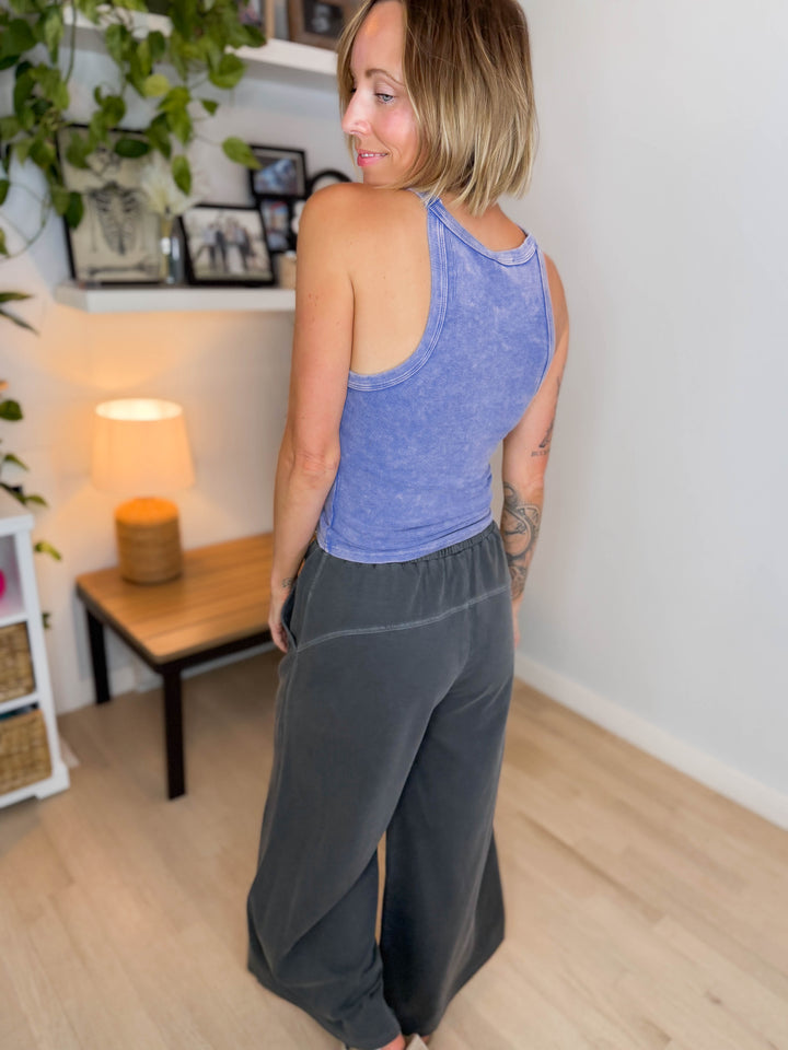 Oasis Ribbed Halter Tank- ROYAL-FINAL SALE