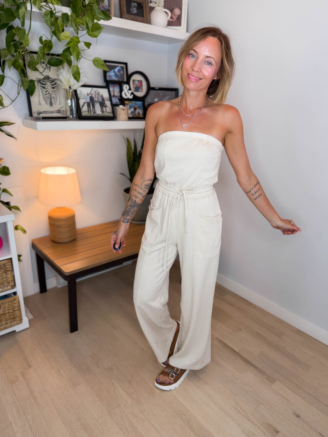 Bahia Washed Strapless Jumpsuit- OATMEAL