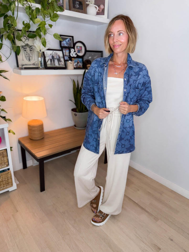 Risen Peachy Keen Floral Shirt- DARK WASH-FINAL SALE