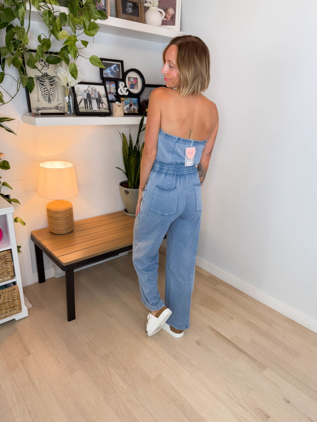 Bahia Washed Strapless Jumpsuit- LIGHT DENIM