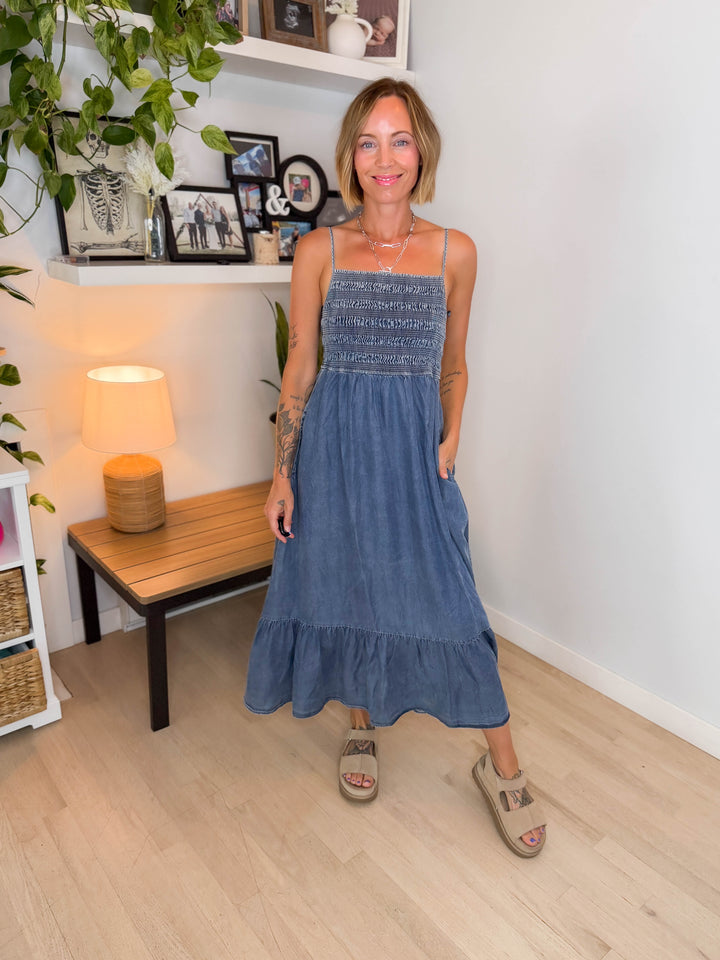 Coco Bay Tencel Smocked Midi Dress-FINAL SALE *L*