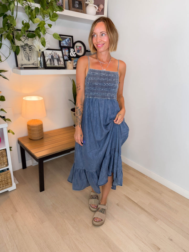 Coco Bay Tencel Smocked Midi Dress-FINAL SALE *L*