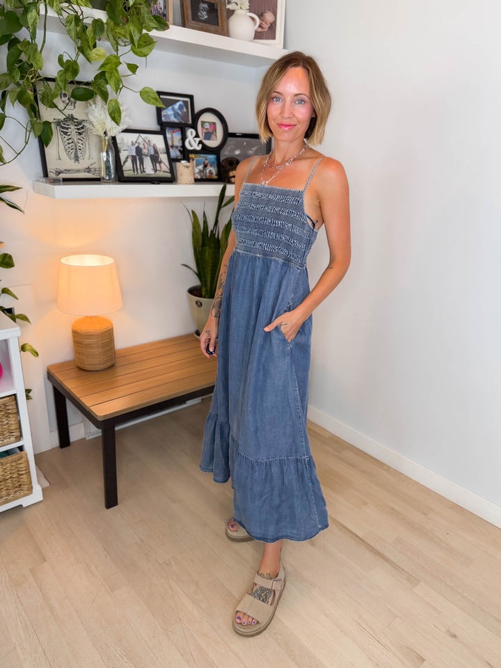 Coco Bay Tencel Smocked Midi Dress-FINAL SALE *L*