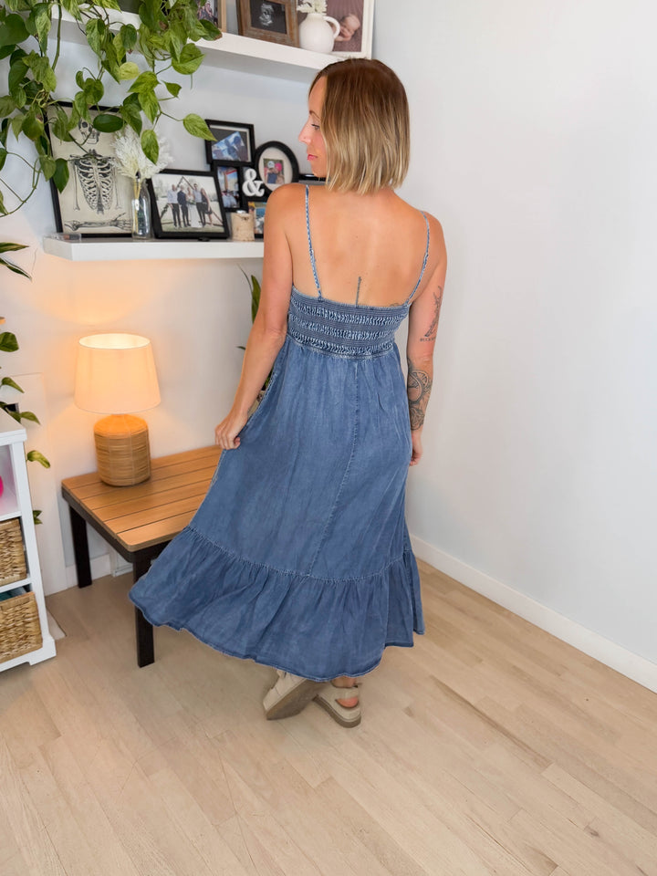 Coco Bay Tencel Smocked Midi Dress-FINAL SALE *L*