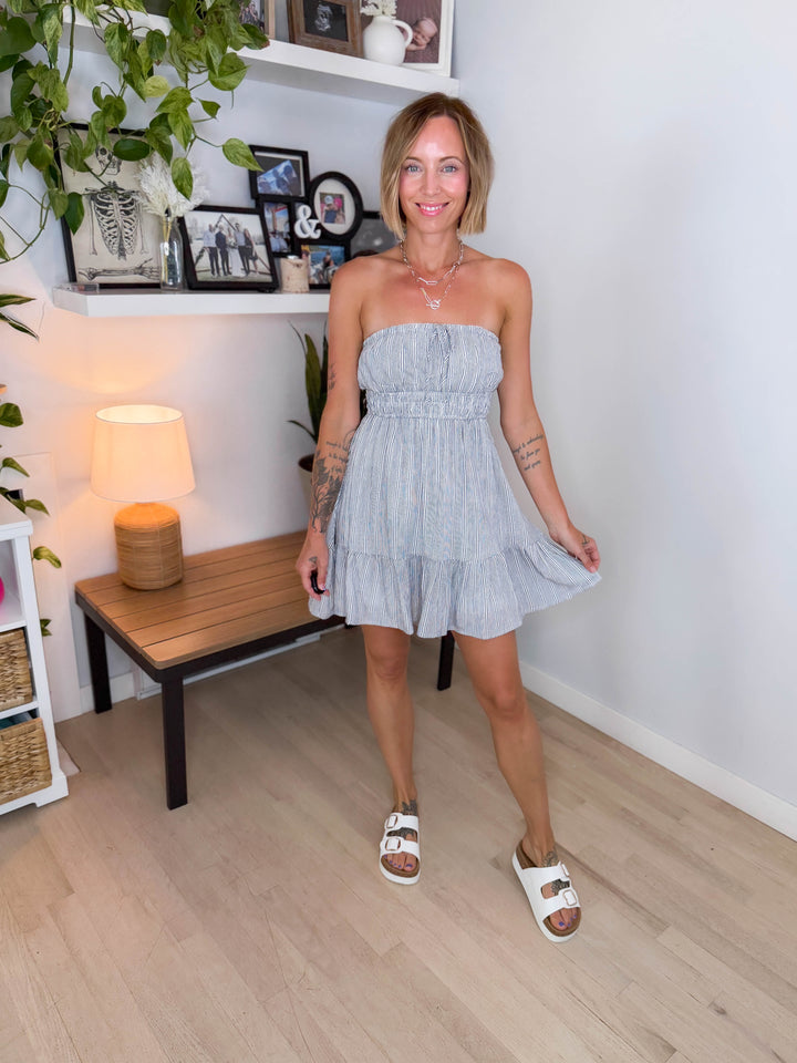 Stella Mae Front Tie Mini Dress- NAVY