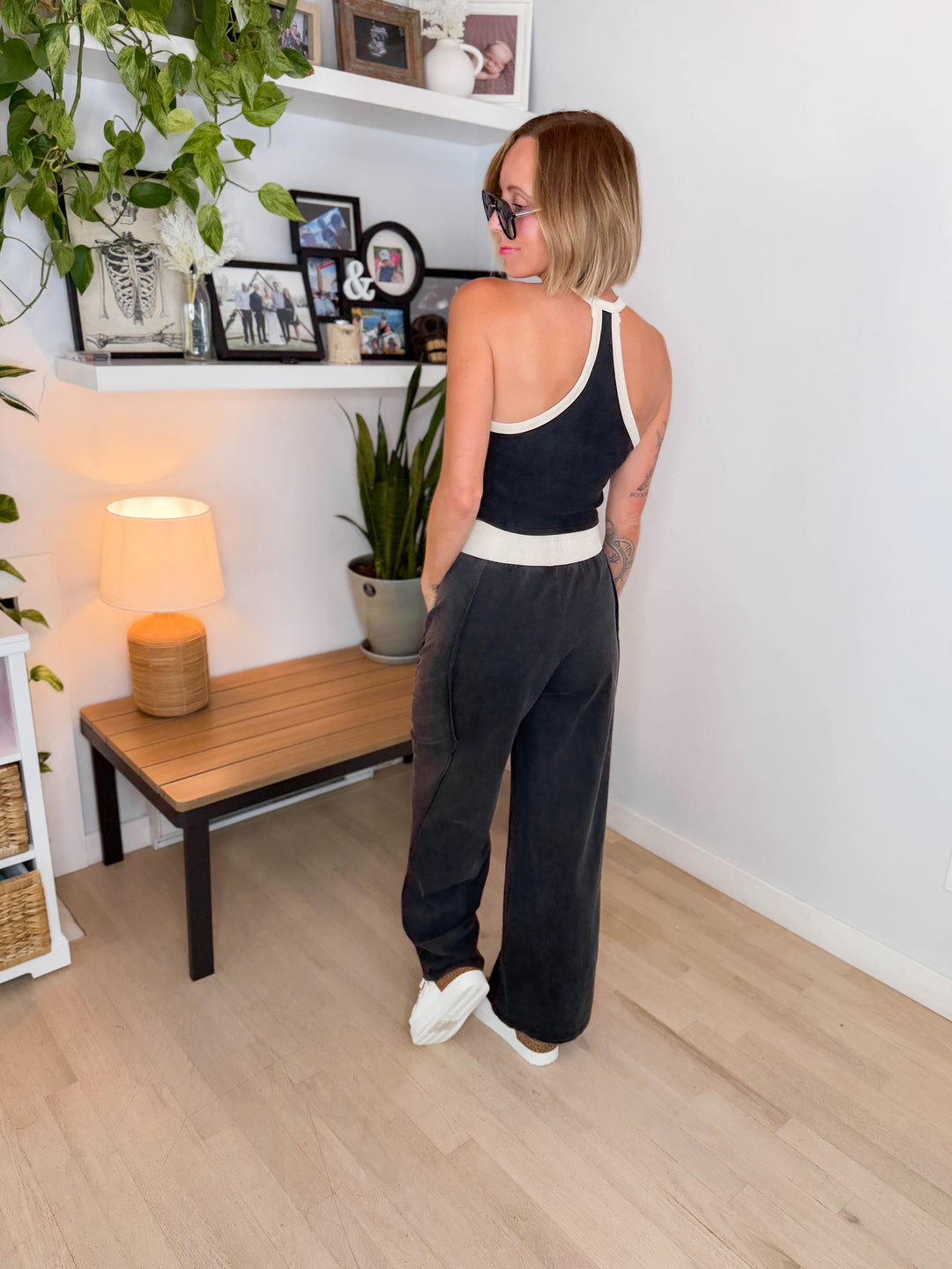 Clementine Ribbed Racerback Tank & Pant Set- ASH BLACK-FINAL SALE