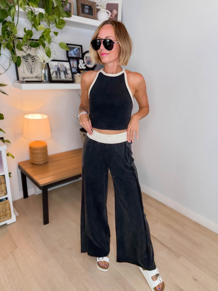 Clementine Ribbed Racerback Tank & Pant Set- ASH BLACK-FINAL SALE
