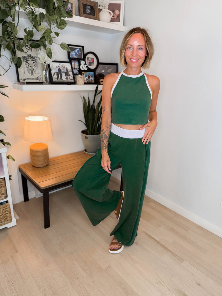 Clementine Ribbed Racerback Tank & Pant Set- FOREST-FINAL SALE