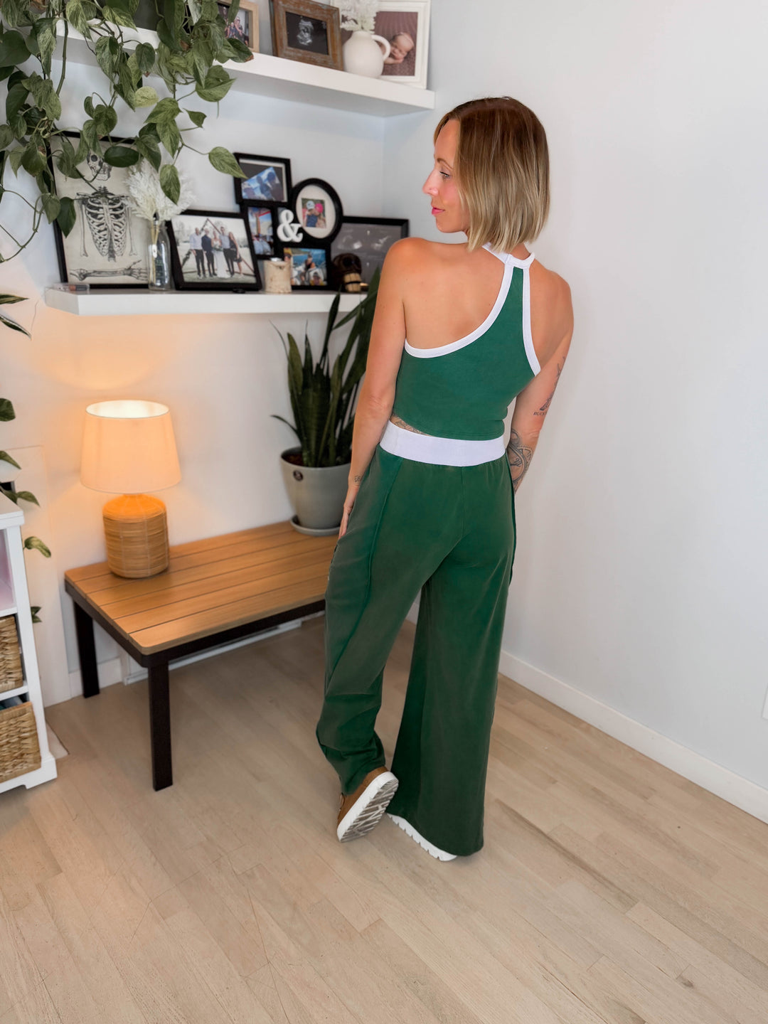 Clementine Ribbed Racerback Tank & Pant Set- FOREST-FINAL SALE