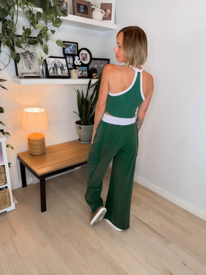 Clementine Ribbed Racerback Tank & Pant Set- FOREST-FINAL SALE