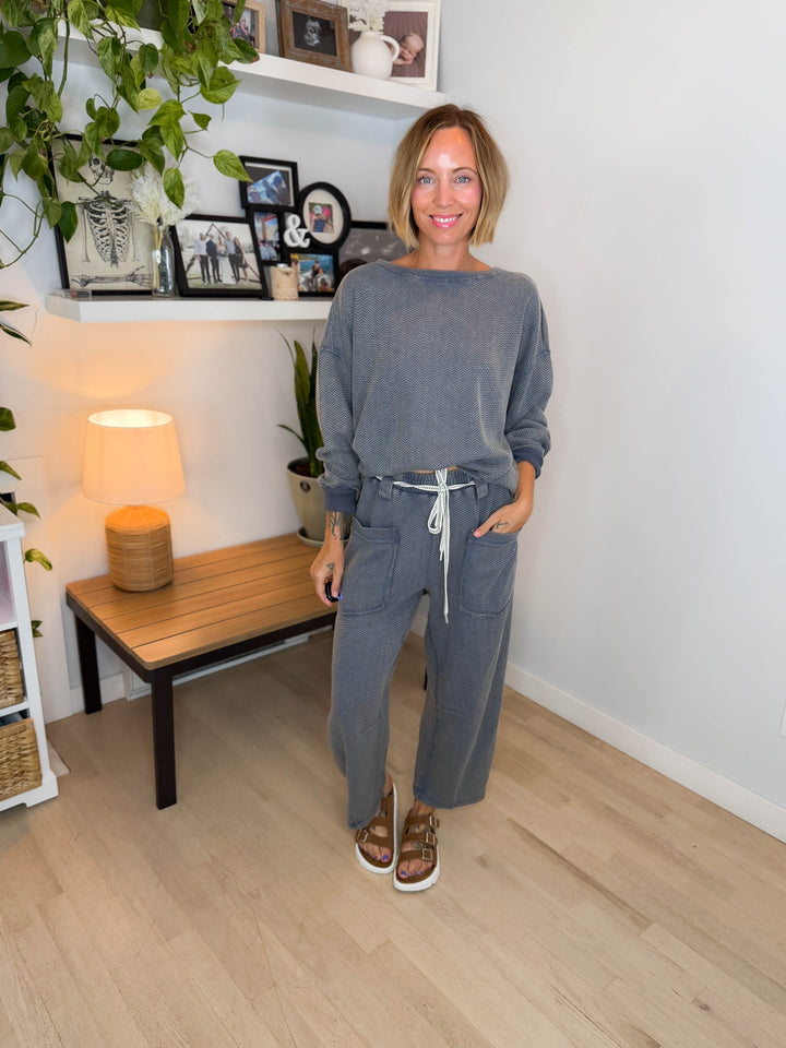 Roonie Textured Knit Pant- SMOKE BLUE