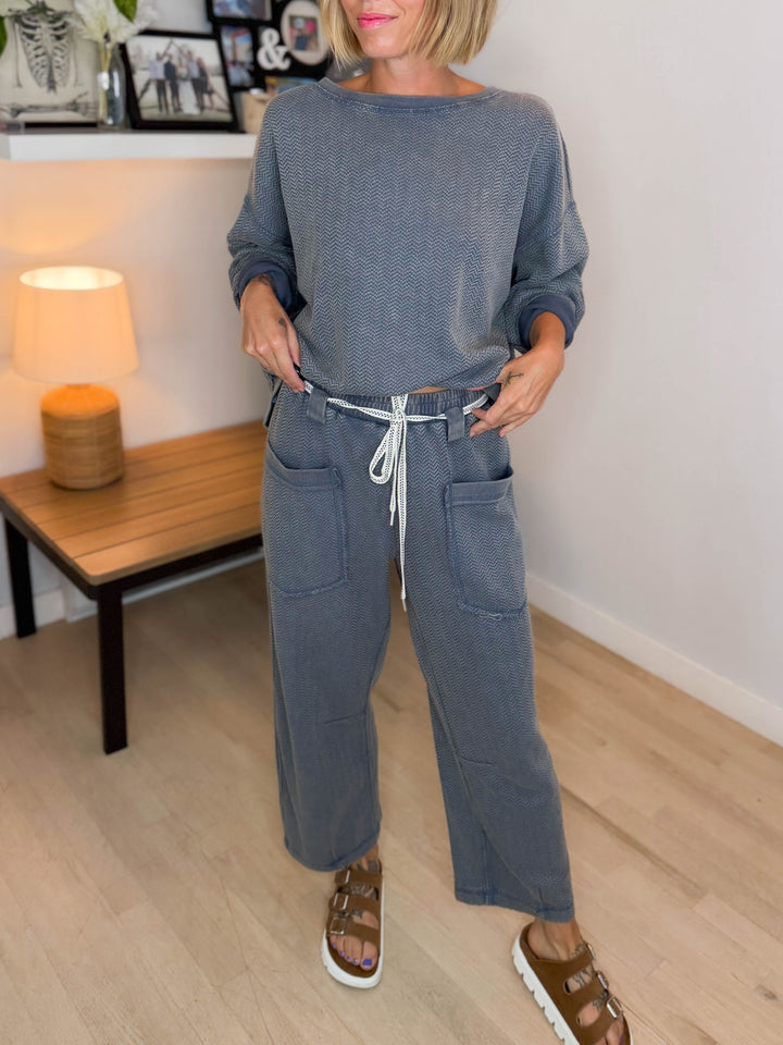 Roonie Textured Knit Pant- SMOKE BLUE