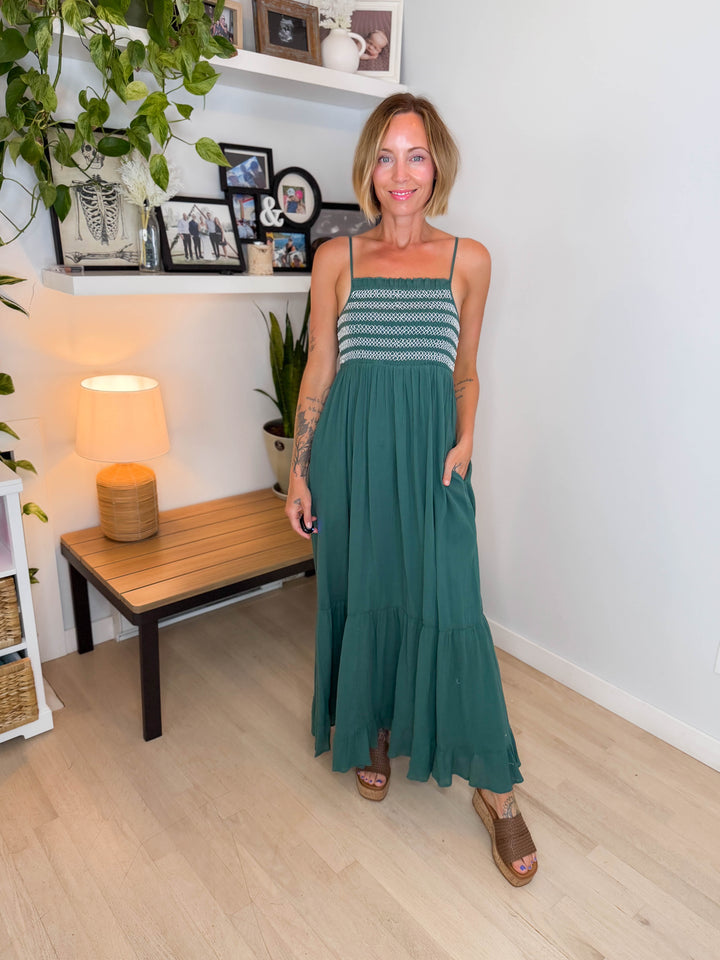 Marbelle Smocked Maxi Dress- RICH TEAL