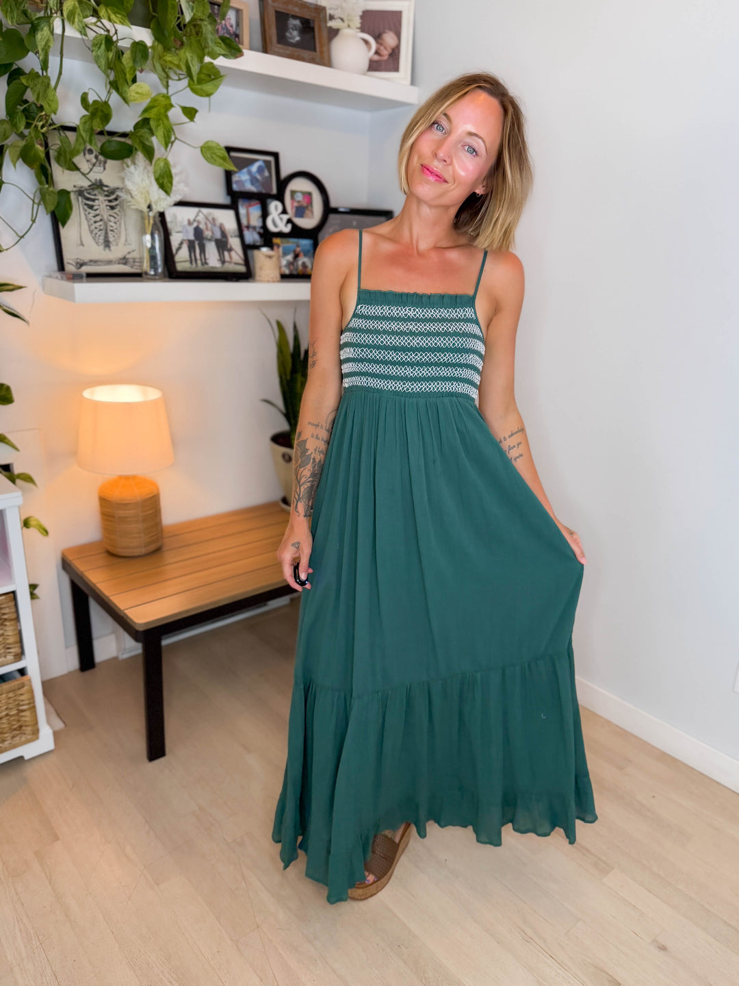 Marbelle Smocked Maxi Dress- RICH TEAL