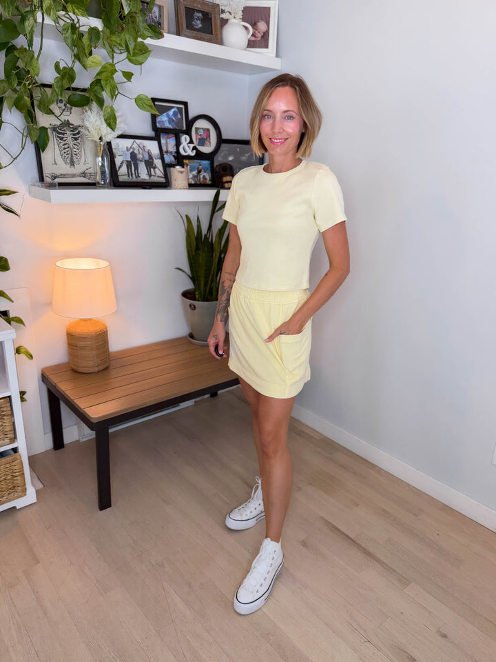 Sandy Cove Ribbed Skort Set- LEMON-FINAL SALE