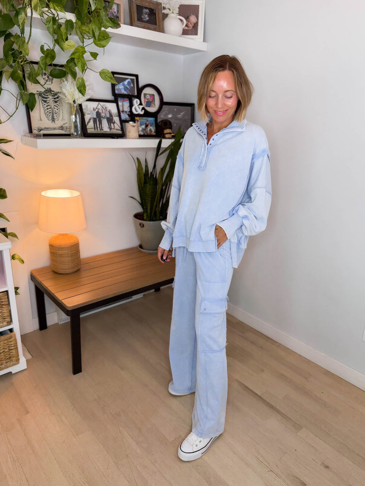 Scottie Snow Washed Henley Pullover- PERIWINKLE