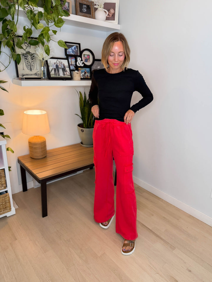 Scottie Snow Washed Cargo Pant- RED
