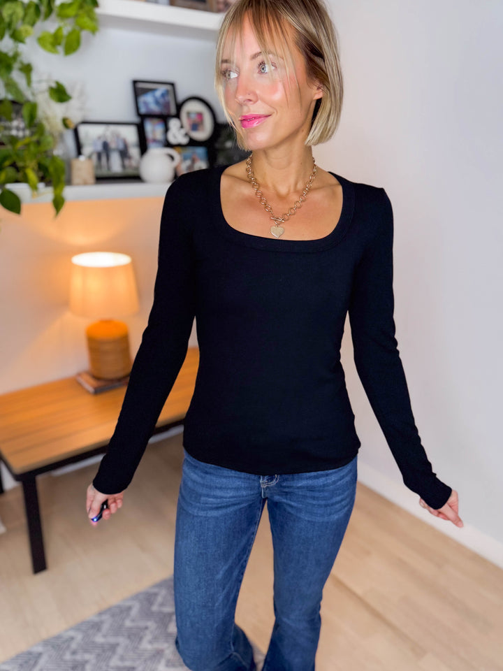 Beth Ribbed Scoop Neck Style- BLACK-FINAL SALE